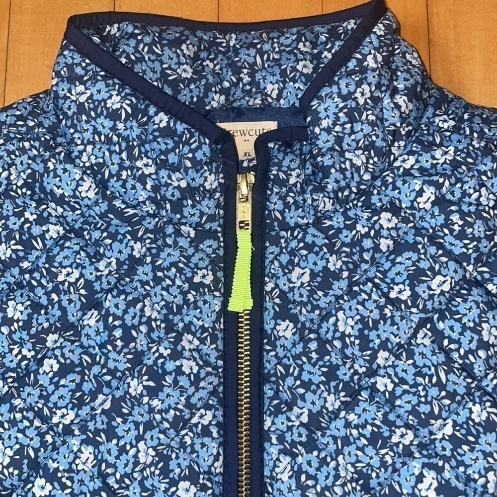 JCrew crewcut floral puffer vest.